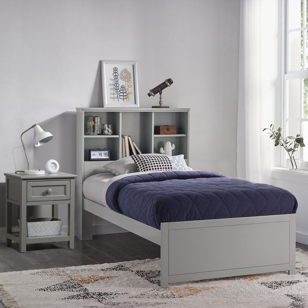 Twin Bookcase Bed with Nightstand, Gray. Picture 2