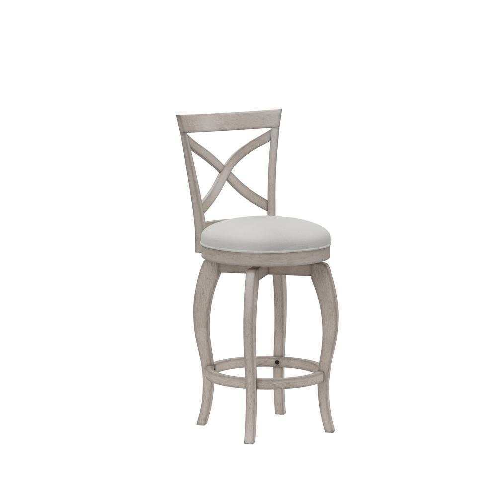 Ellendale Wood Counter Height Swivel Stool, Aged Gray with Fog Gray Fabric. Picture 1