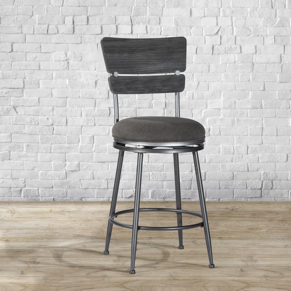 Melange Metal Wood Back  Counter Height Swivel Stool, Charcoal. Picture 3