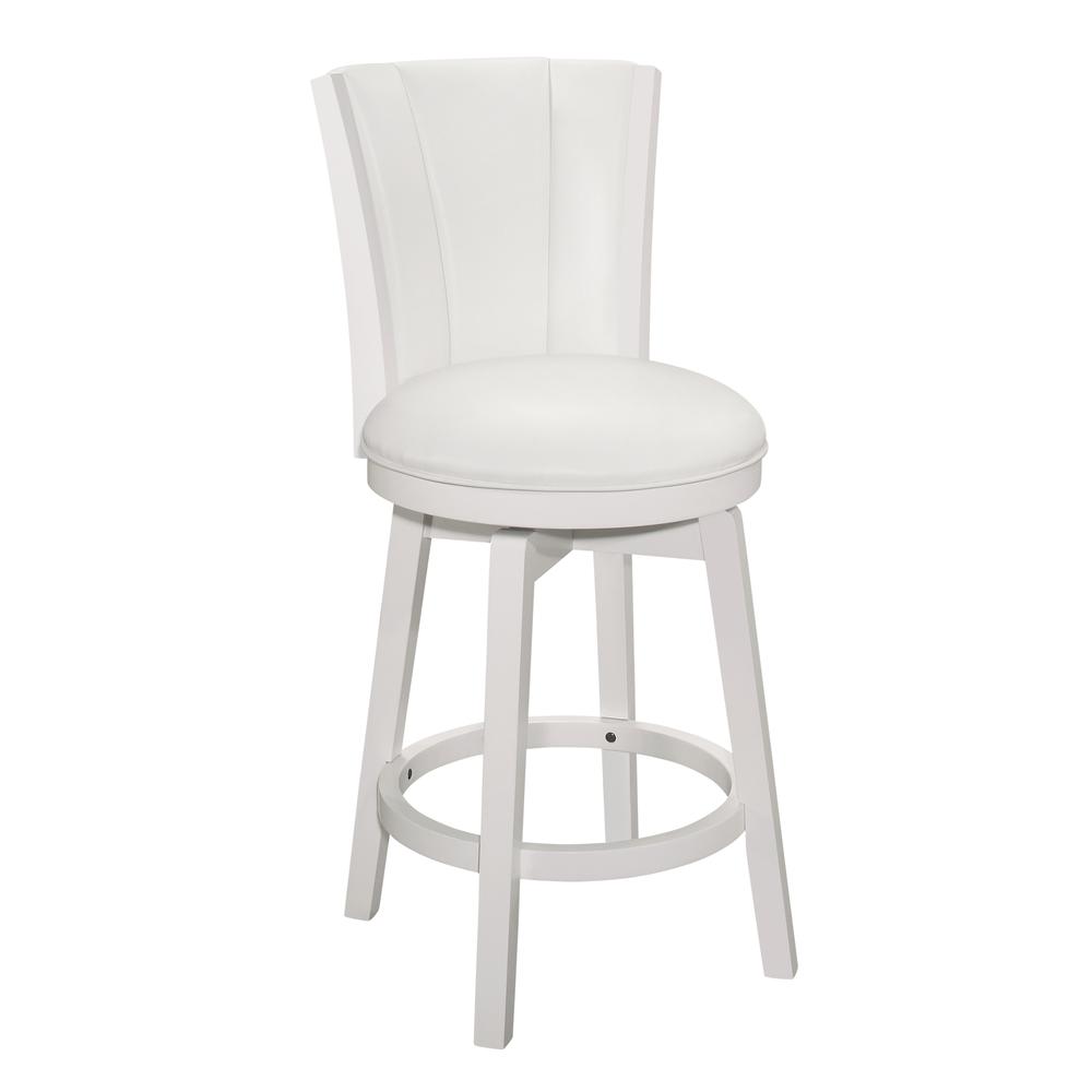 Gianna Wood Counter Height Swivel Stool with Upholstered Back, White. Picture 1