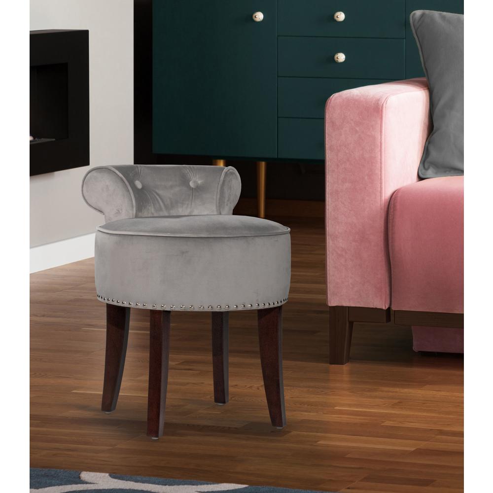 Hillsdale Furniture Lena Wood and Upholstered Vanity Stool, Espresso with Steel Gray Velvet. Picture 3