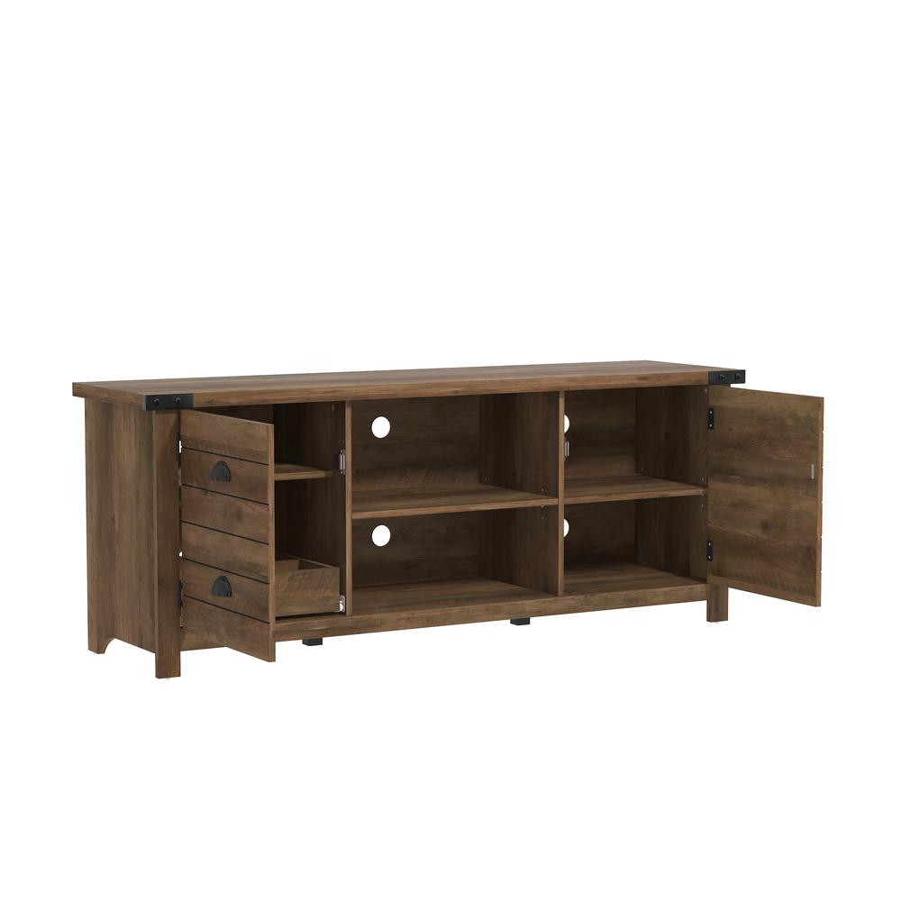 Wood 60 inch TV Stand with 2 Doors and Shelves, Knotty Oak. Picture 6