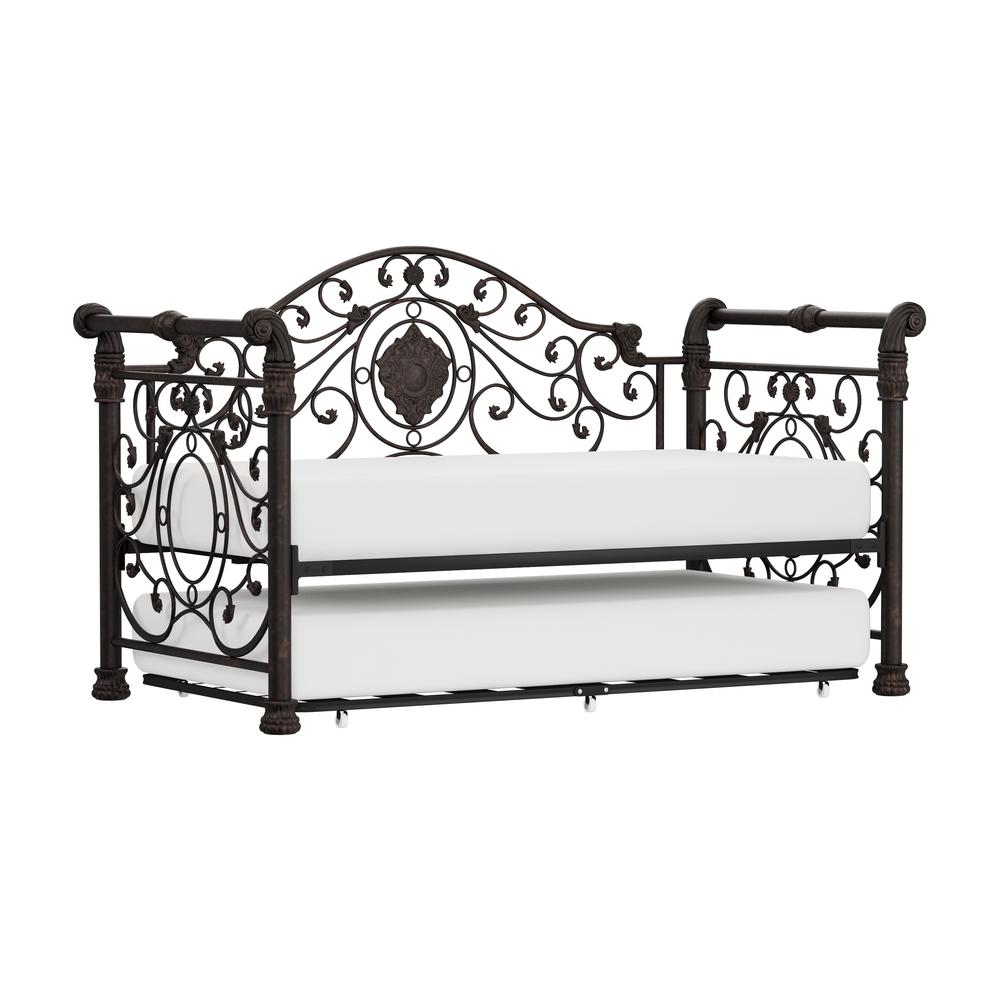 Mercer Metal Twin Daybed with Roll Out Trundle, Antique Brown. Picture 1