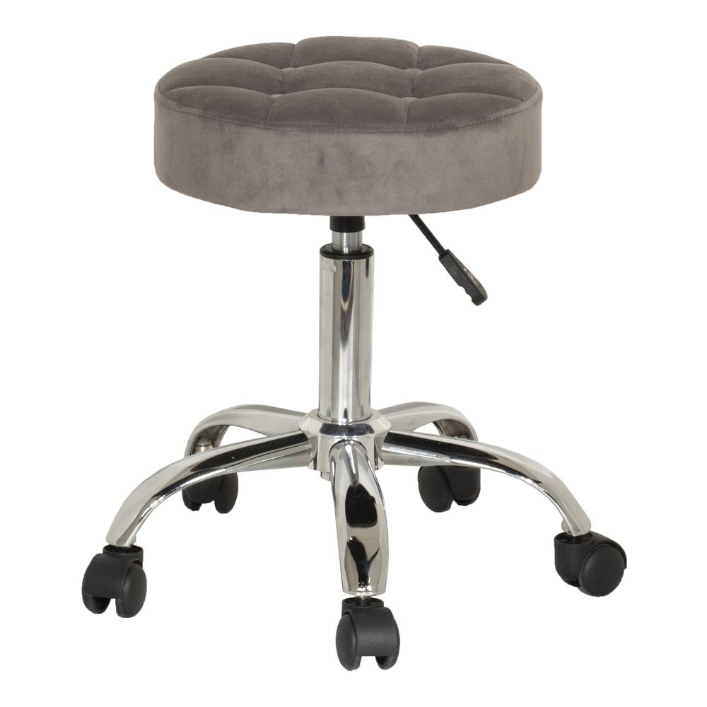 Tufted Adjustable Backless Vanity/Office Stool with Casters, Gray. The main picture.