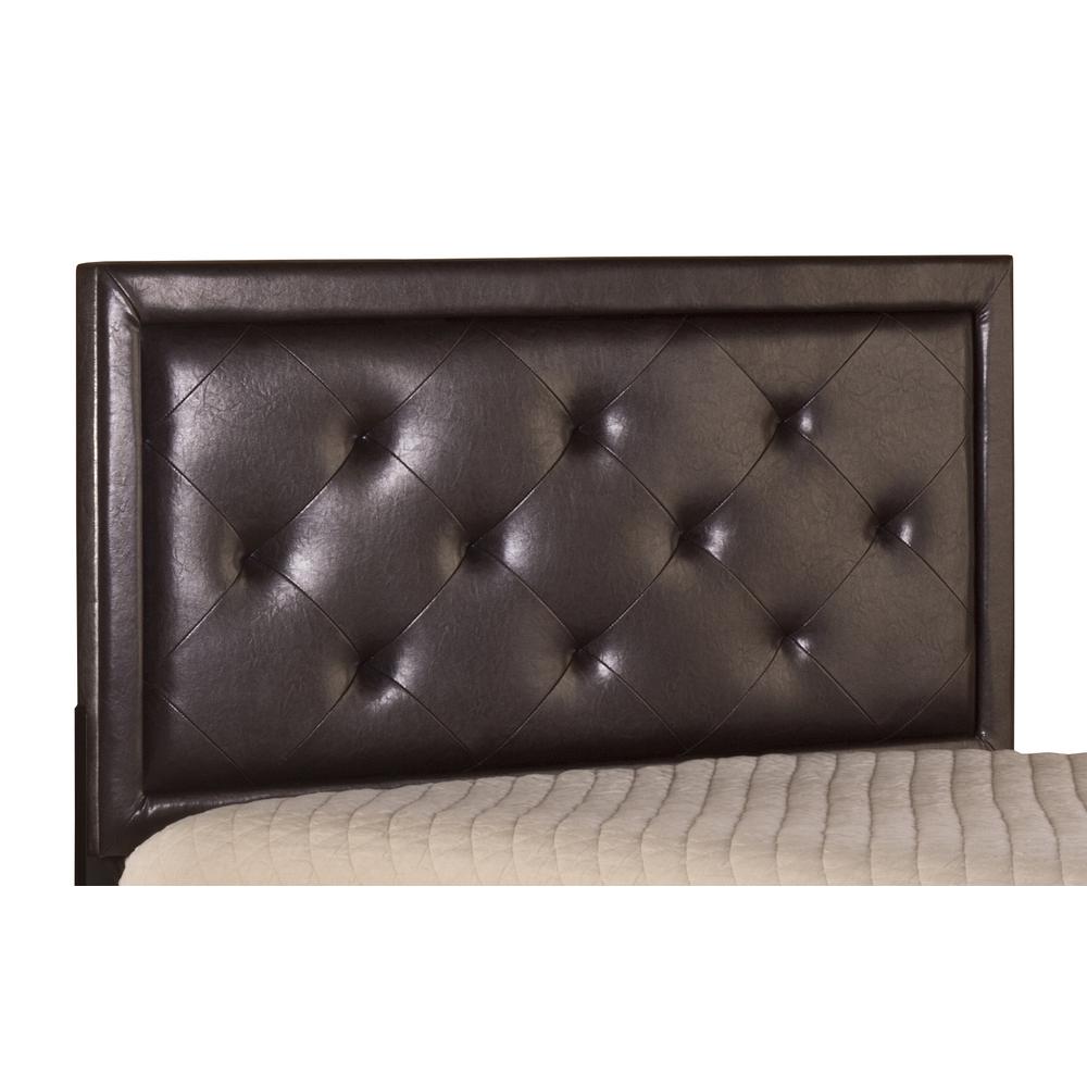 Becker Queen Upholstered Headboard with Frame,  Brown Faux Leather. Picture 1