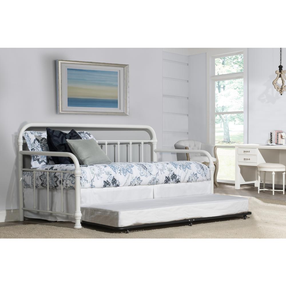 Kirkland Metal Twin Daybed with Roll Out Trundle, White. Picture 2