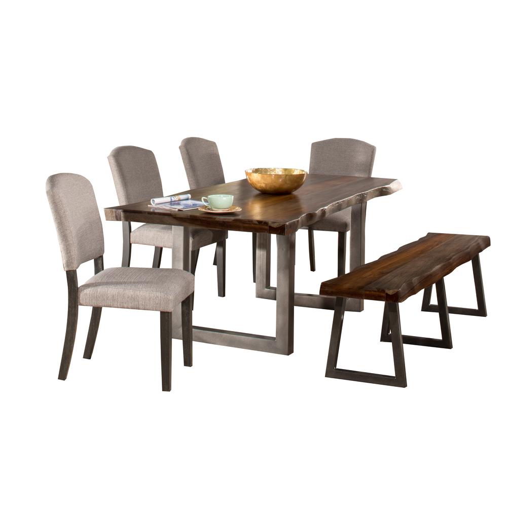6 Piece Rectangle Dining Set with One Bench and Four Chairs, Gray Sheesham. Picture 1