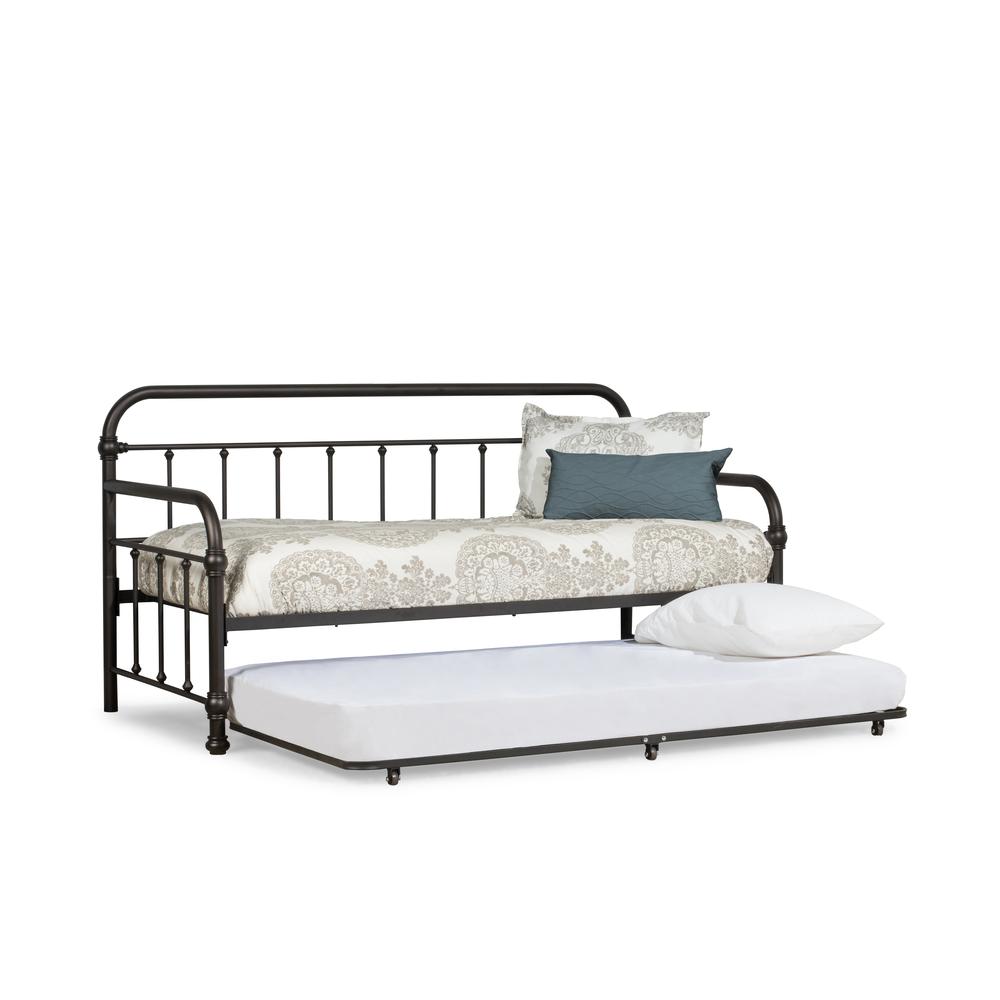 Kirkland Metal Twin Daybed with Roll Out Trundle, Dark Bronze. Picture 1