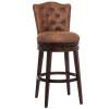Wood Bar Height Swivel Stool, Chocolate with Chestnut Faux Leather. The main picture.