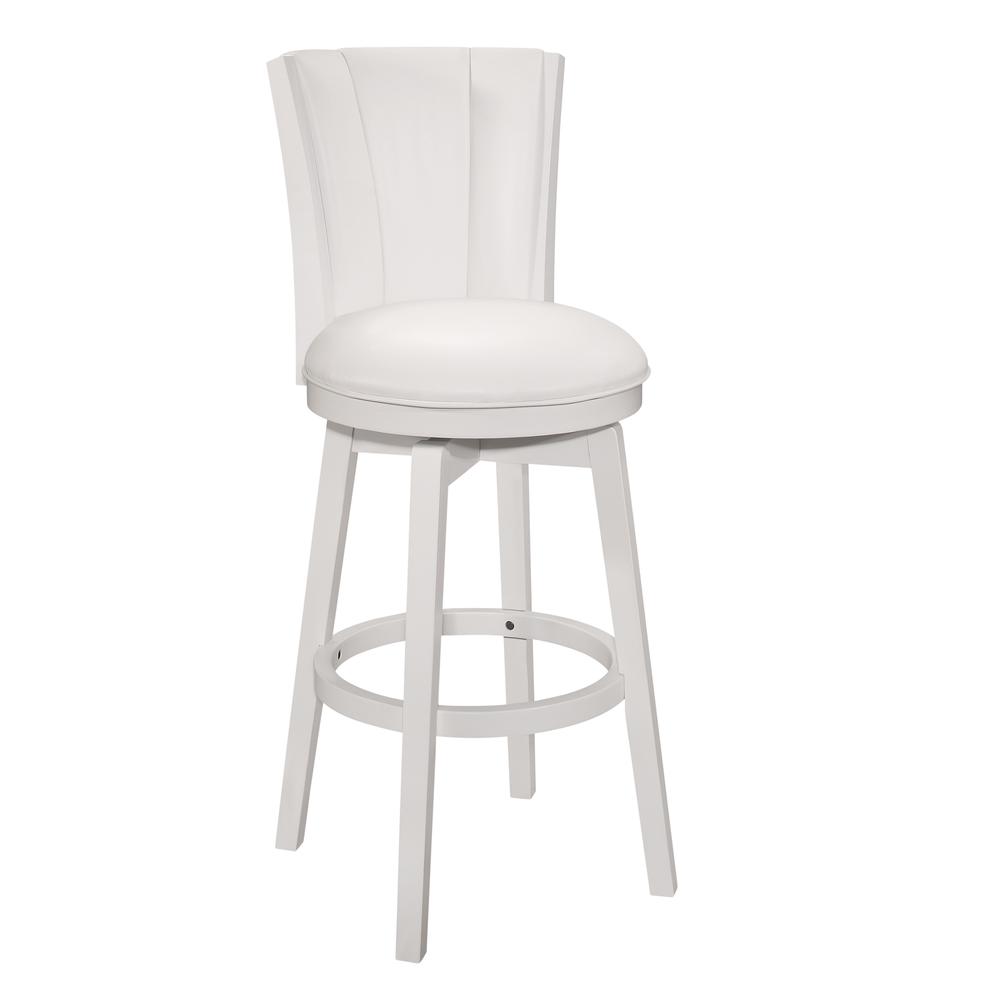 Gianna Wood Bar Height Swivel Stool with Upholstered Back, White. Picture 1