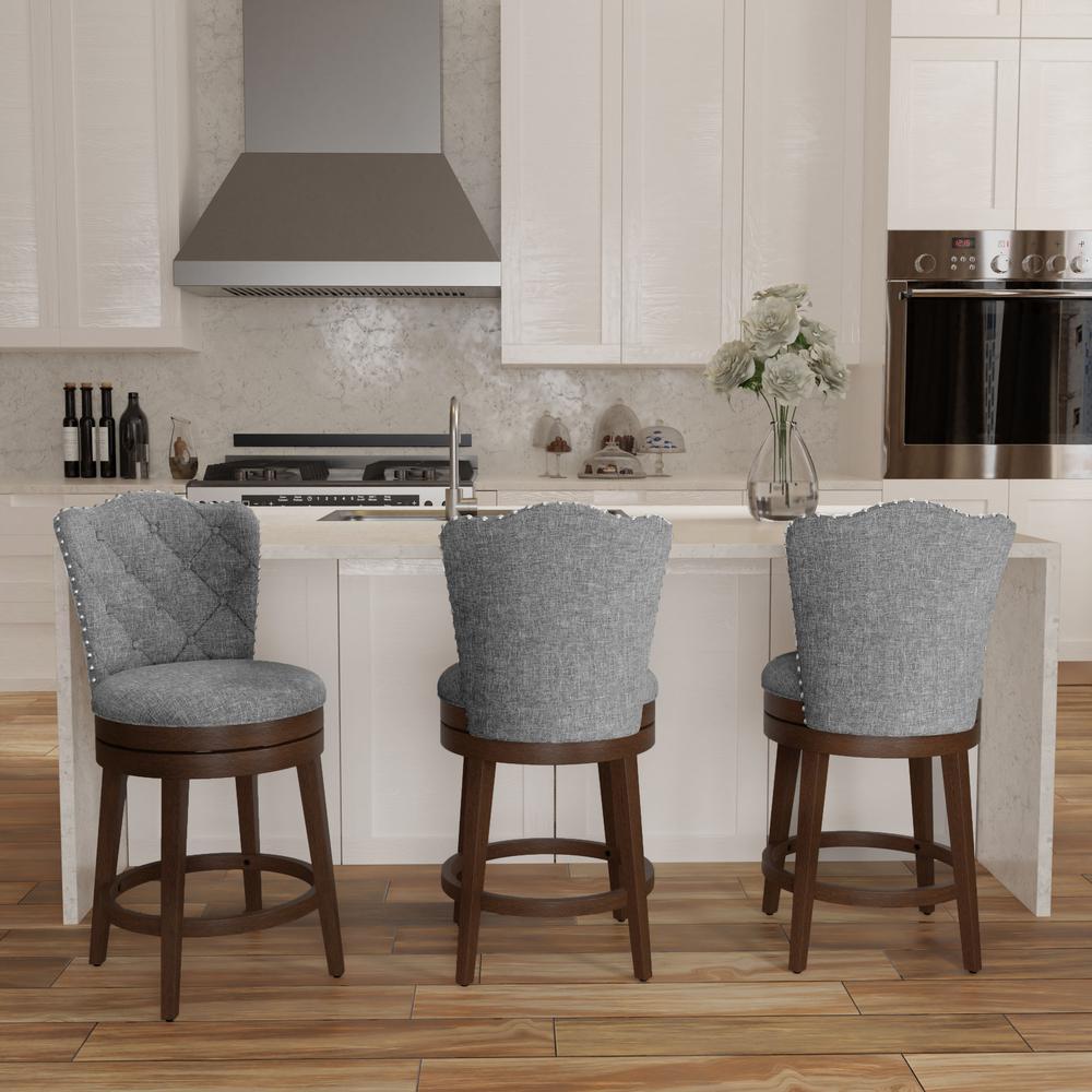 Hillsdale Furniture Edenwood Wood Counter Height Swivel Stool, Chocolate with Smoke Gray Fabric. Picture 4
