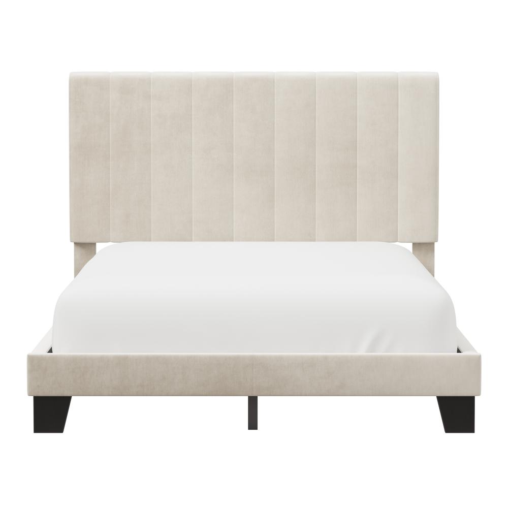 Crestone Upholstered Adjustable Height Queen Platform Bed, Cream. Picture 2