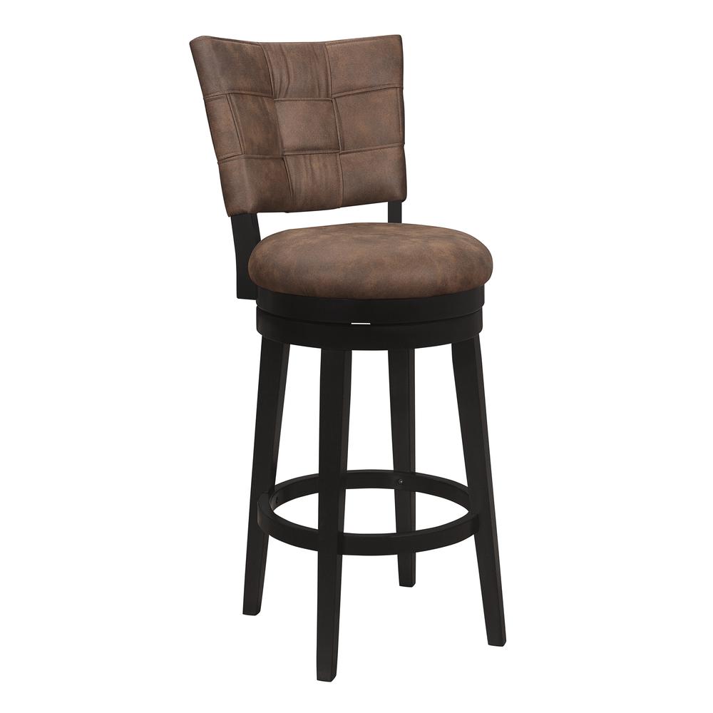 Kaede Wood and Upholstered Bar Height Swivel Stool, Black. Picture 1