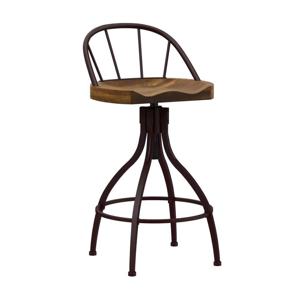 Worland Metal Adjustable Height Stool with Back, Brown Metal. Picture 1