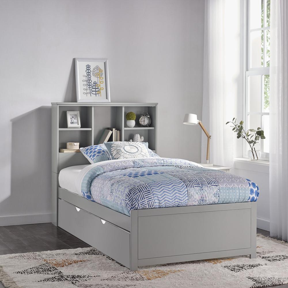 Twin Bookcase Bed with Trundle, Gray. Picture 2