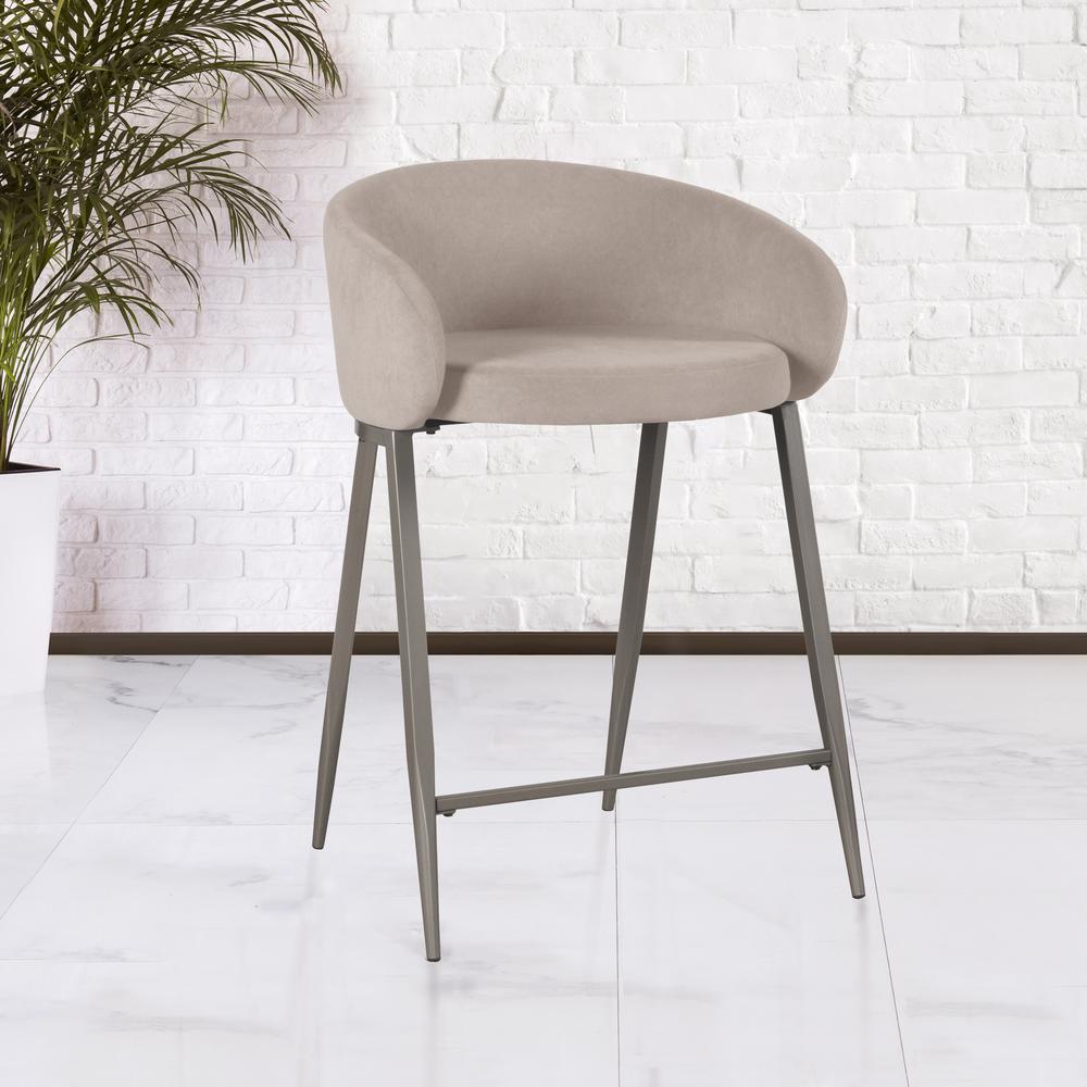 Cromwell Metal Counter Height Stool, Taupe Velvet. Picture 2