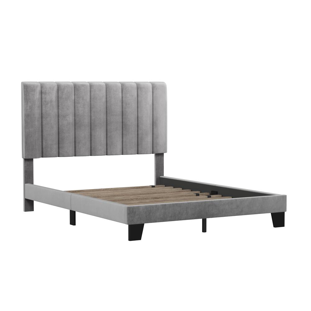 Crestone Upholstered Queen Platform Bed, Silver/Gray. Picture 6