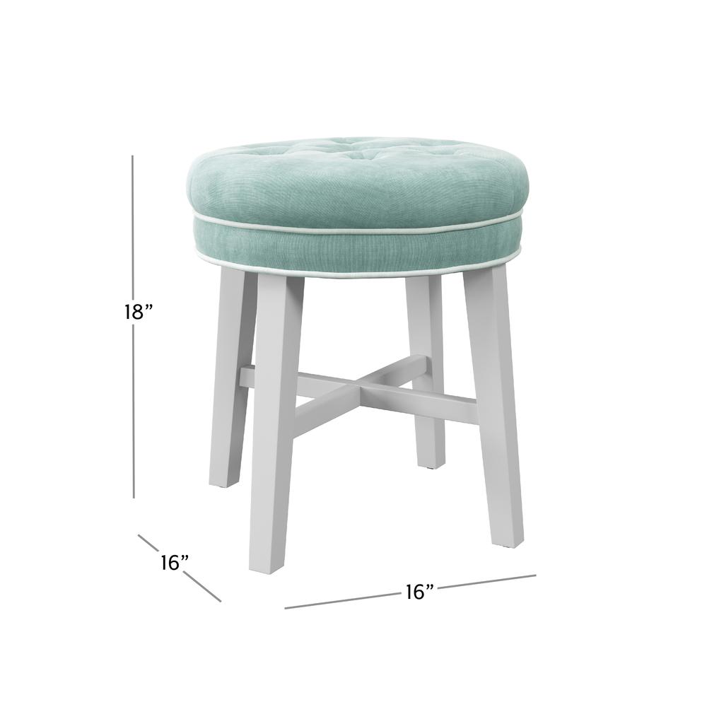 Sophia Tufted Backless Vanity Stool, White with Spa Blue Fabric. Picture 6