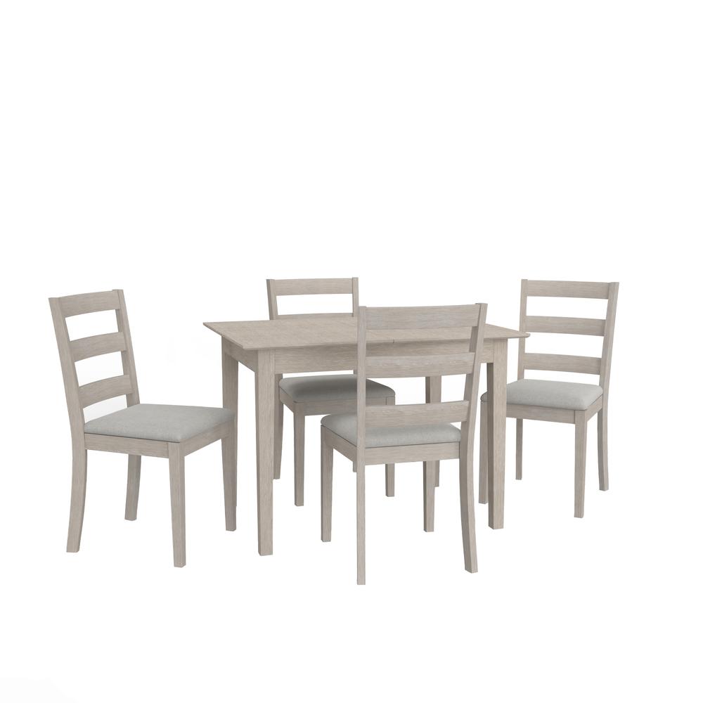 Spencer Wood 5 Piece Dining Set with Ladder Back Dining Chairs, White Wire Brush. Picture 2