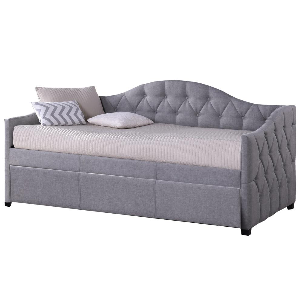 Jamie Upholstered Twin Daybed with Trundle, Gray. Picture 1
