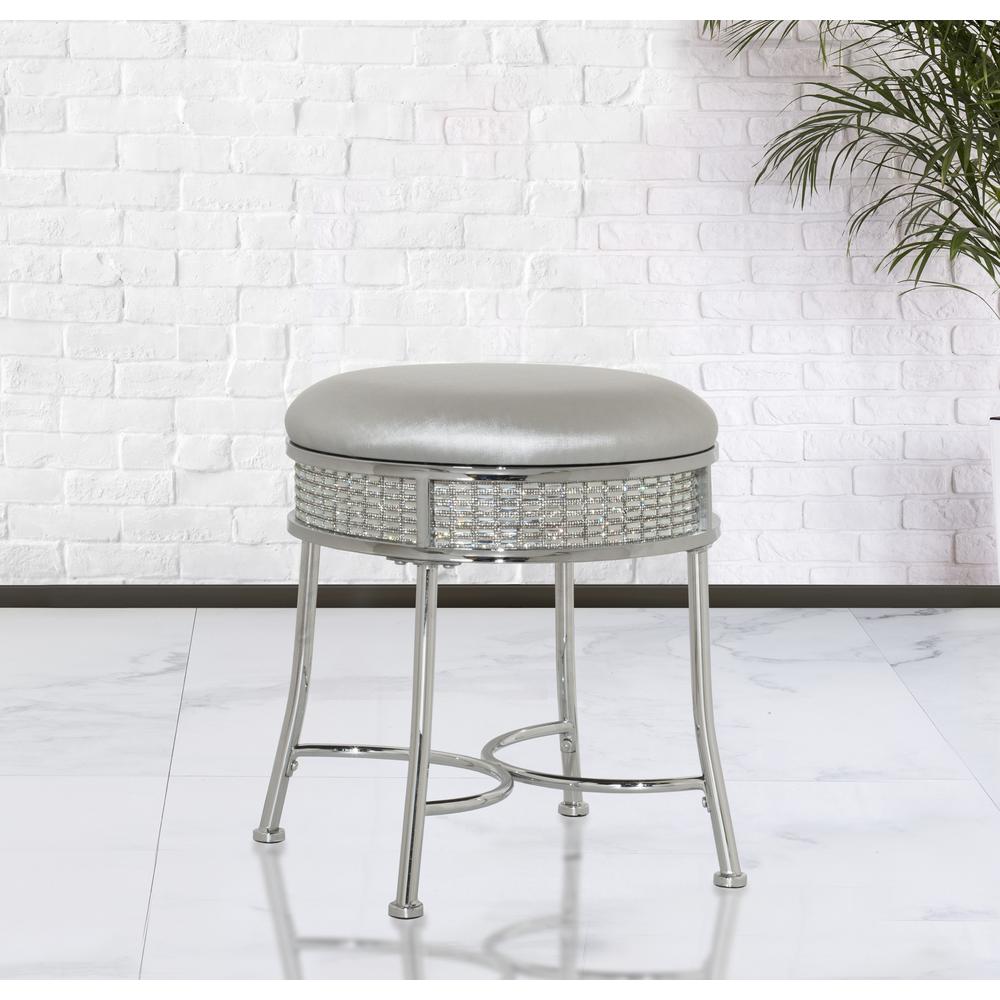 Venice Backless Faux Diamond Band Vanity Stool, Chrome. Picture 2