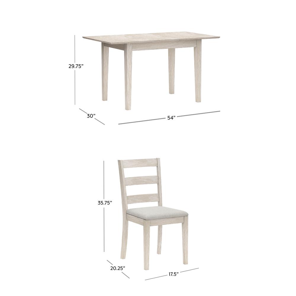 Spencer Wood 5 Piece Dining Set with Ladder Back Dining Chairs, White Wire Brush. Picture 8