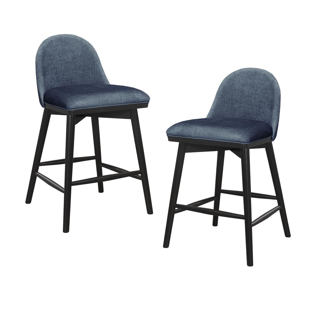 Hillsdale Furniture St. Claire Wood Counter Height Stool, Set of 2, Black with Blue Fabric. The main picture.