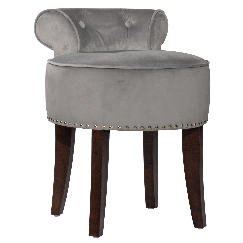 Hillsdale Furniture Lena Wood and Upholstered Vanity Stool, Espresso with Steel Gray Velvet. The main picture.