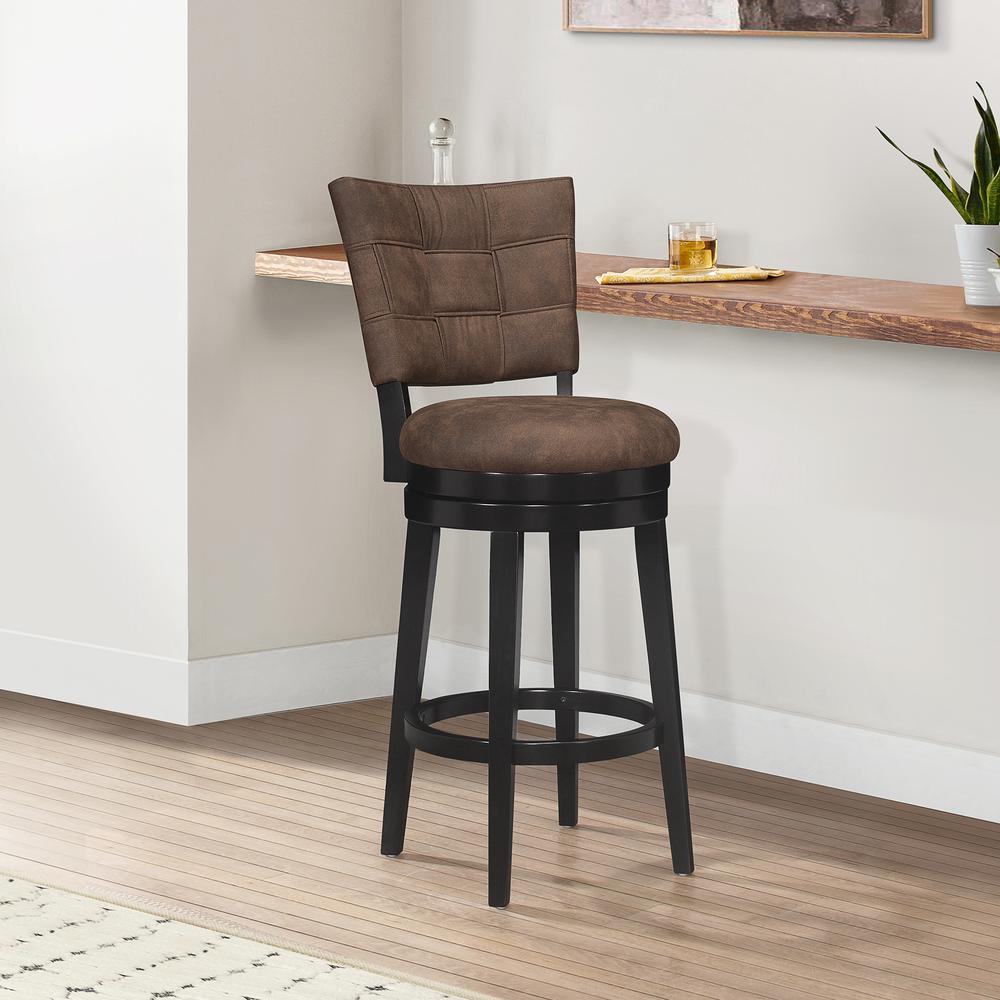 Kaede Wood and Upholstered Bar Height Swivel Stool, Black. Picture 2
