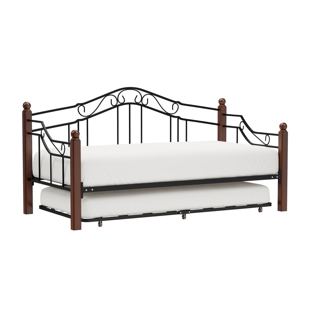 Madison Wood and Metal Twin Daybed with Roll Out Trundle, Black. Picture 1