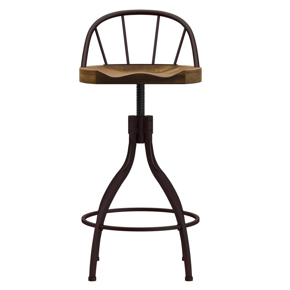Worland Metal Adjustable Height Stool with Back, Brown Metal. Picture 7