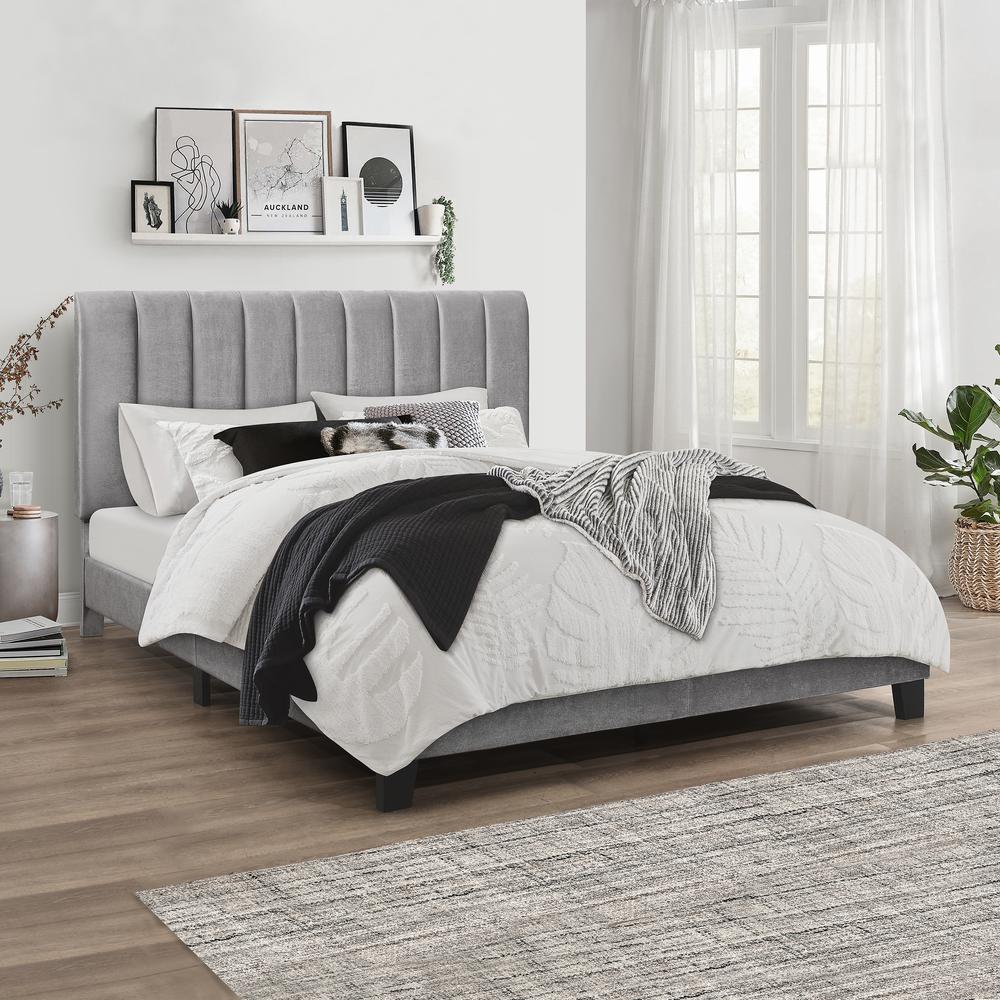 Crestone Upholstered Queen Platform Bed, Silver/Gray. Picture 10