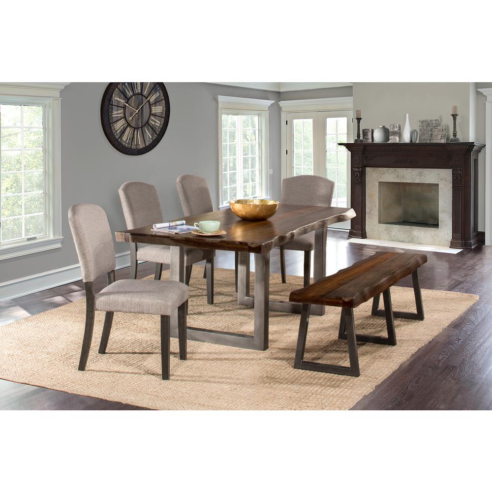 6 Piece Rectangle Dining Set with One Bench and Four Chairs, Gray Sheesham. Picture 2