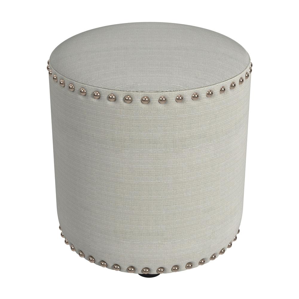 Laura Round Backless Upholstered Vanity Stool, Light Linen Gray. Picture 2