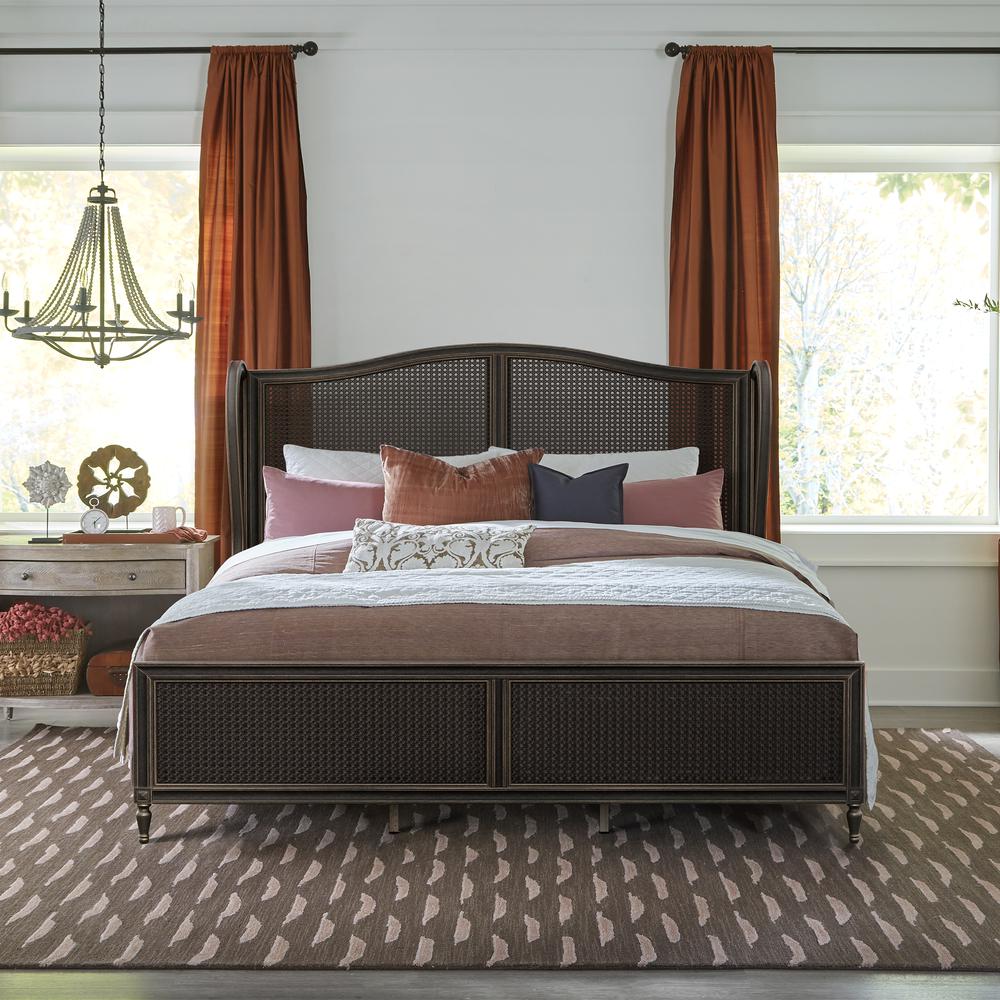 Sausalito Wood and Cane King Bed, Oiled Bronze. Picture 3