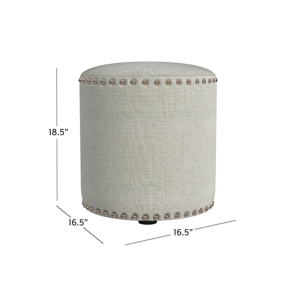 Laura Round Backless Upholstered Vanity Stool, Light Linen Gray. Picture 7