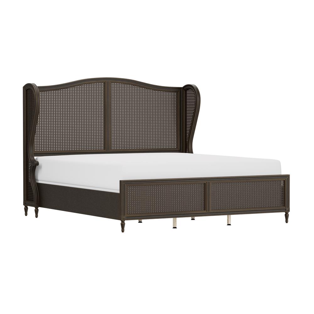 Sausalito Wood and Cane King Bed, Oiled Bronze. Picture 1