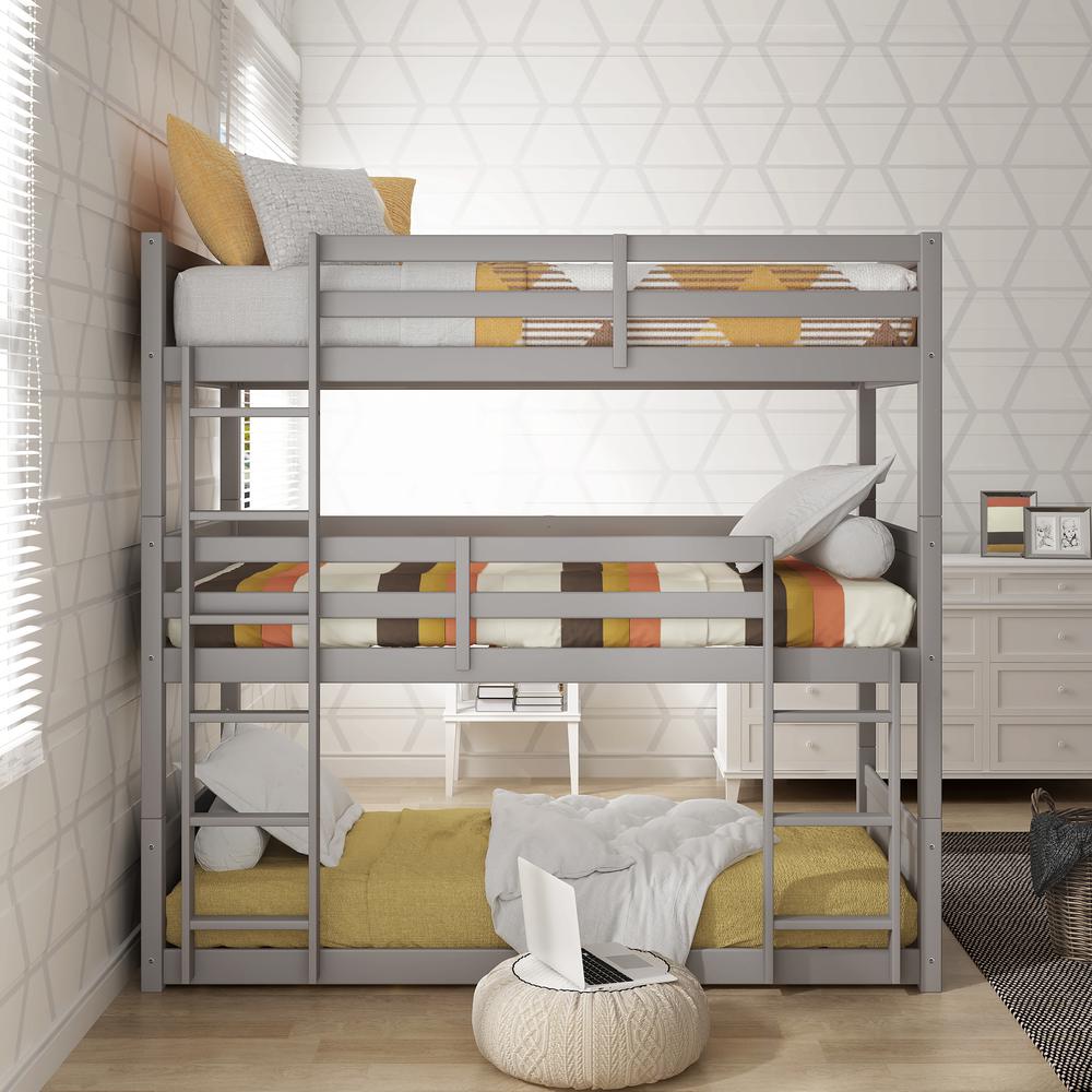 Living Essentials by Hillsdale Capri Wood Triple Bunk Bed, Gray. Picture 3