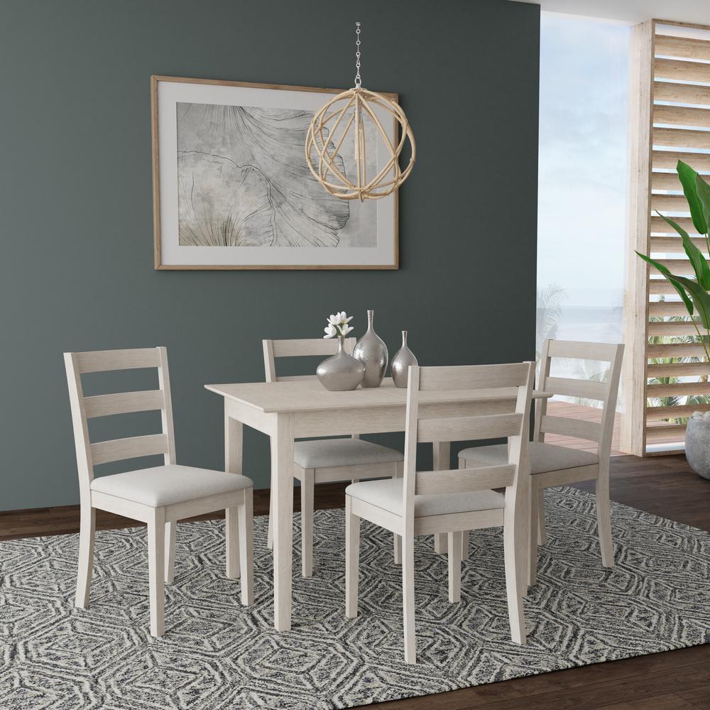 Spencer Wood 5 Piece Dining Set with Ladder Back Dining Chairs, White Wire Brush. Picture 12
