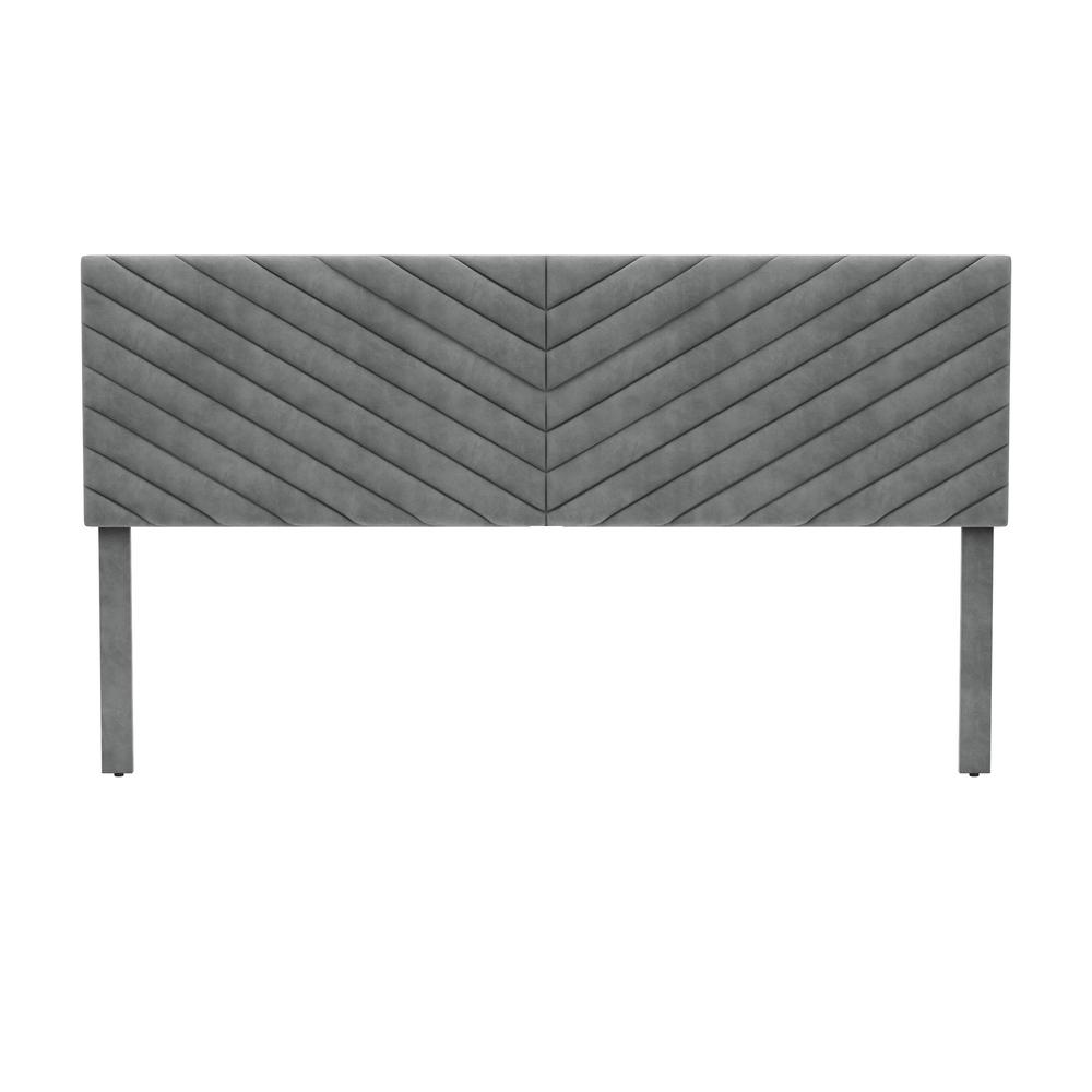 Crestwood Upholstered Chevron Pleated King Headboard, Platinum. Picture 2
