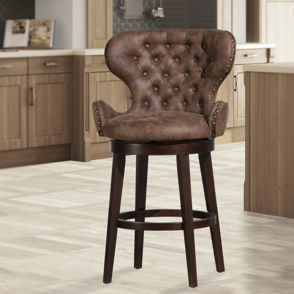 Mid-City Wood and Upholstered Swivel Counter Height Stool, Chocolate. Picture 3