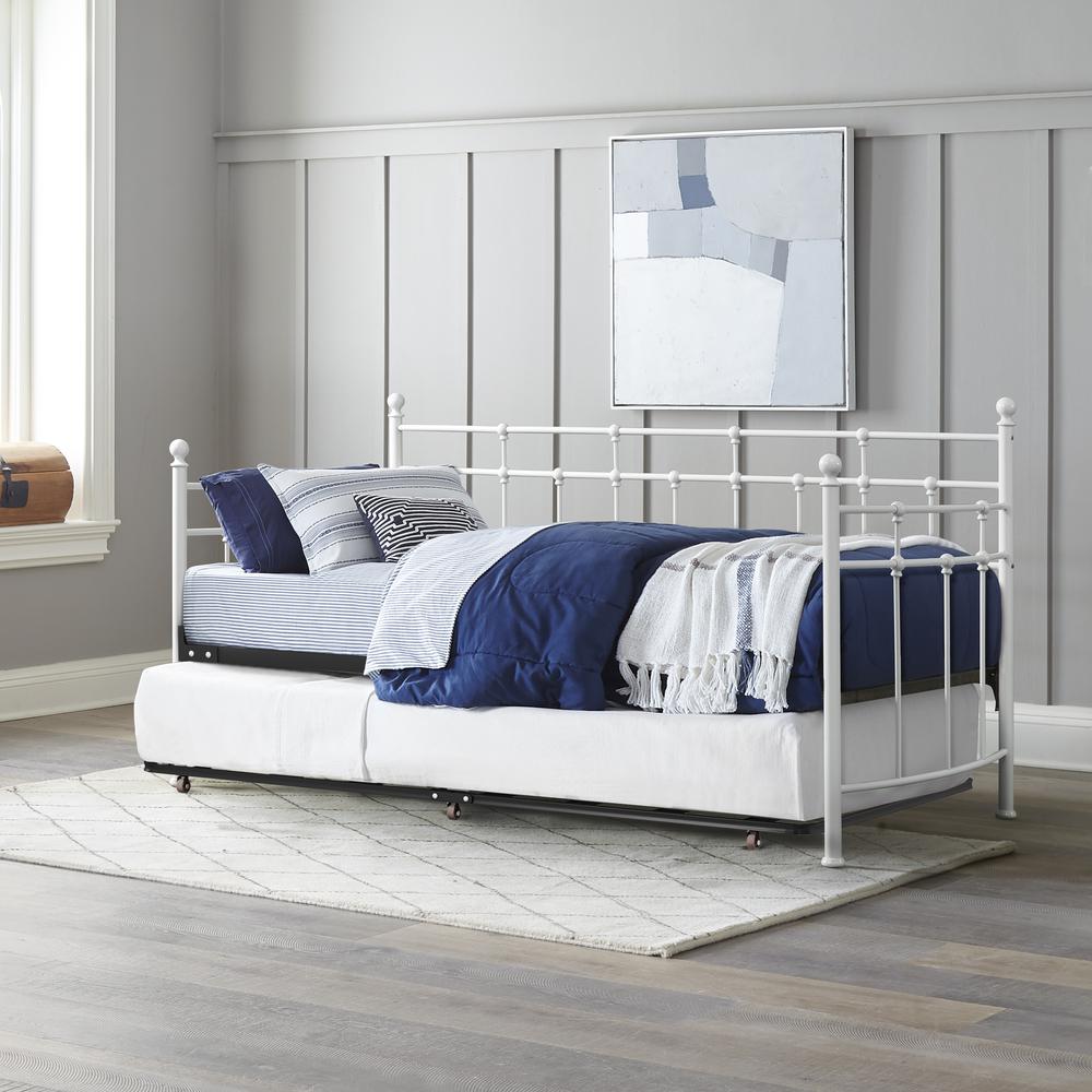 Providence Metal Twin Daybed with Roll Out Trundle, Soft White. Picture 2