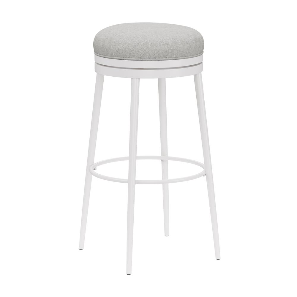 Aubrie Metal Backless Bar Height Swivel Stool, White. Picture 1