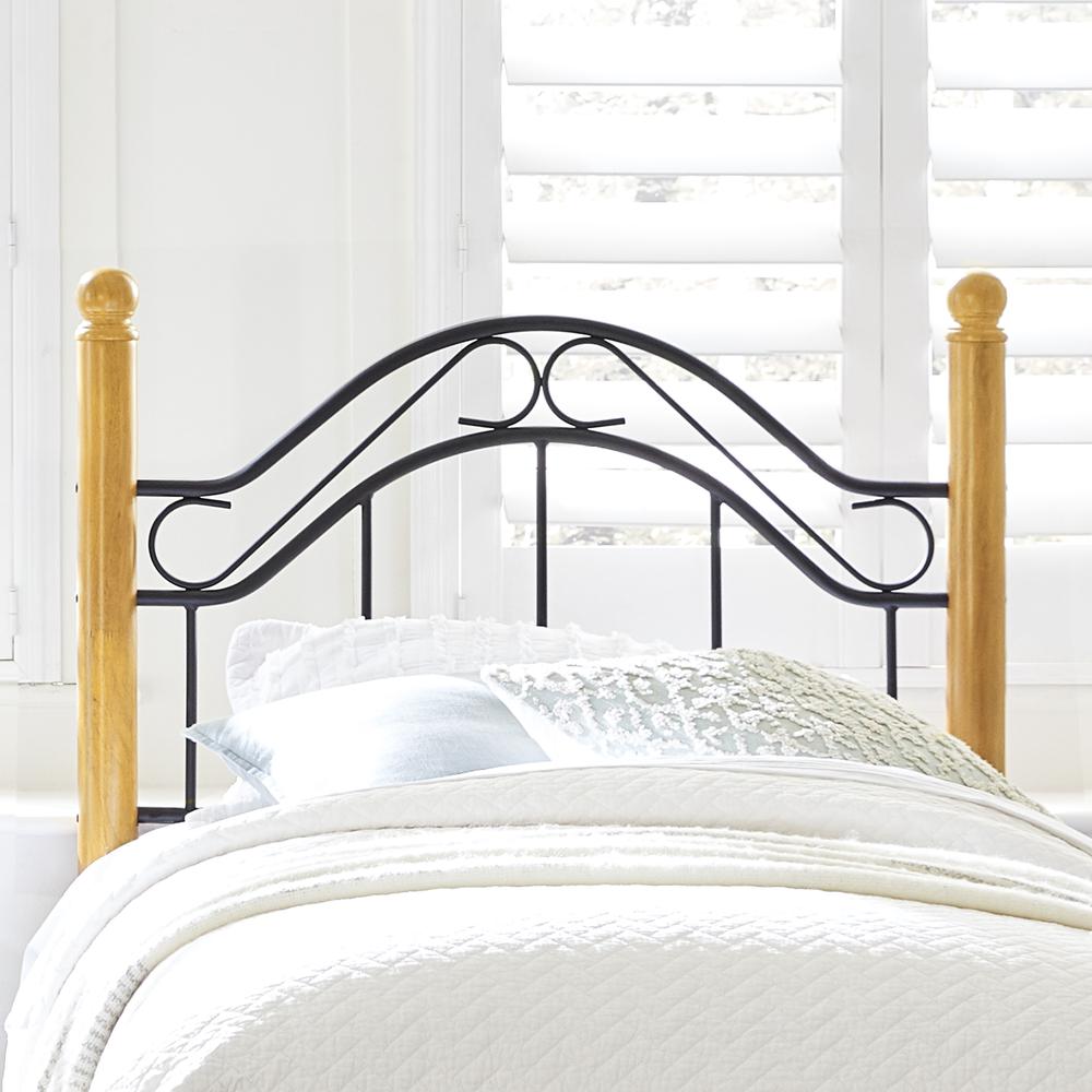 Winsloh Twin Metal Headboard with Oak Wood Posts without Frame, Black. Picture 3