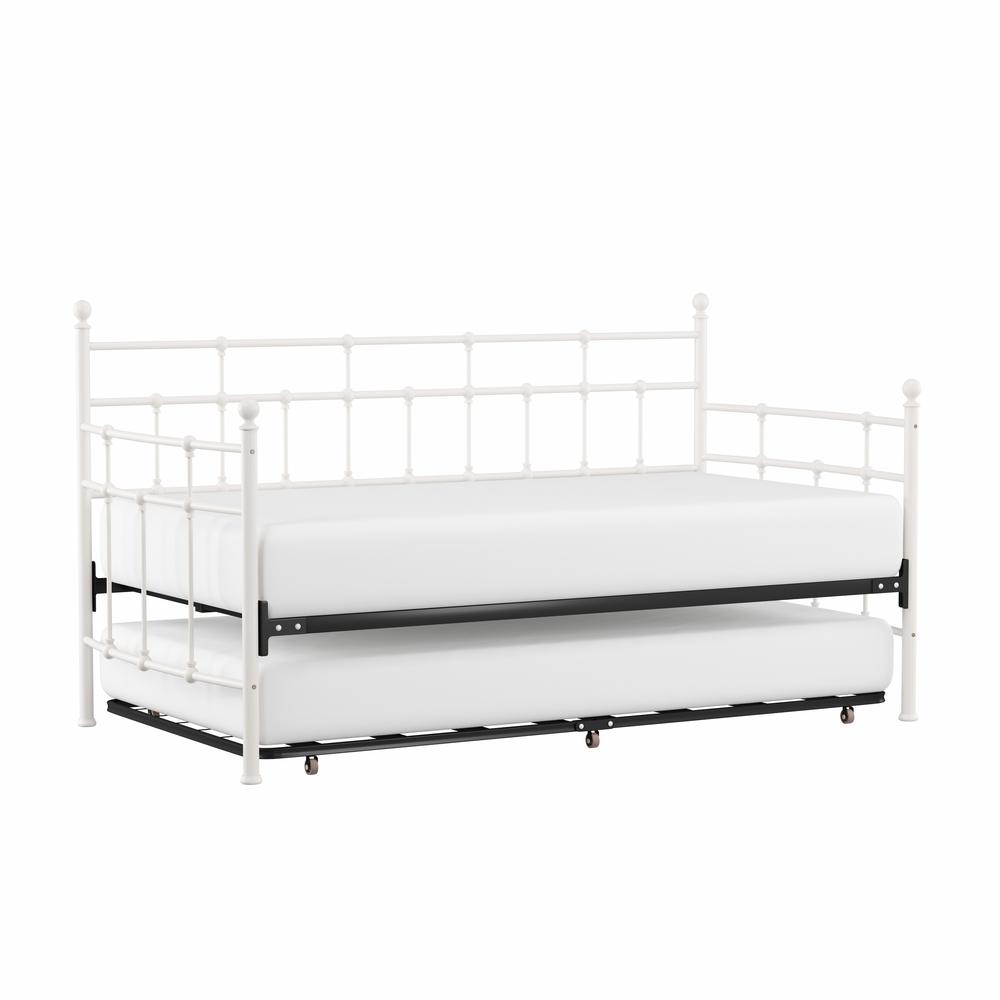 Providence Metal Twin Daybed with Roll Out Trundle, Soft White. Picture 1