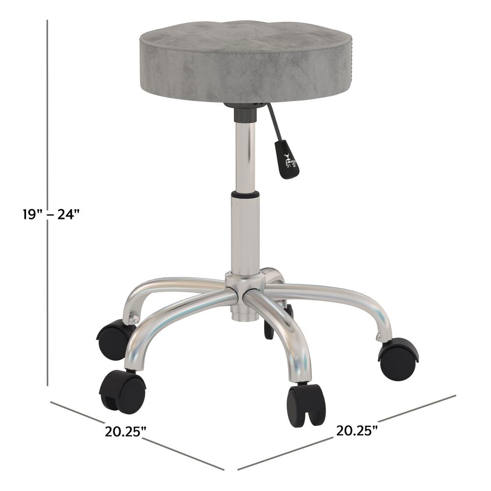 Adjustable Backless Vanity/Office Stool, Chrome with Chrome with Gray Velvet. Picture 3