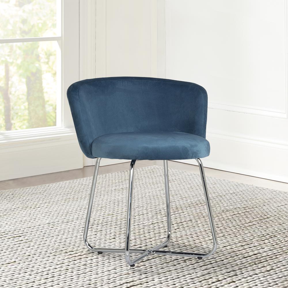 Hillsdale Furniture Marisol Metal Vanity Stool, Chrome with Blue Fabric. Picture 2