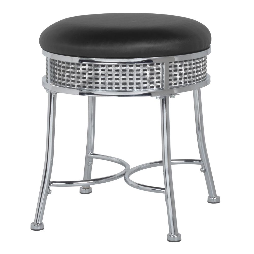 Hillsdale Furniture Venice Backless Metal Vanity Stool with Black Faux Crystals, Chrome. Picture 1