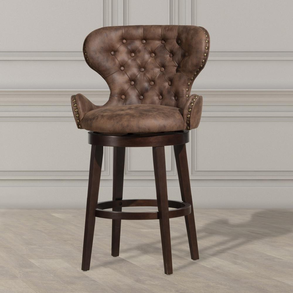 Mid-City Wood and Upholstered Swivel Counter Height Stool, Chocolate. Picture 2