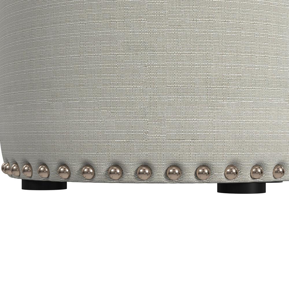 Laura Round Backless Upholstered Vanity Stool, Light Linen Gray. Picture 9